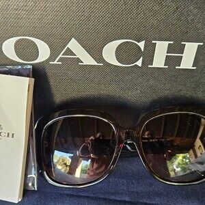 COACH Zoey Heart Rectangle Dark Tortoise Sunglasses